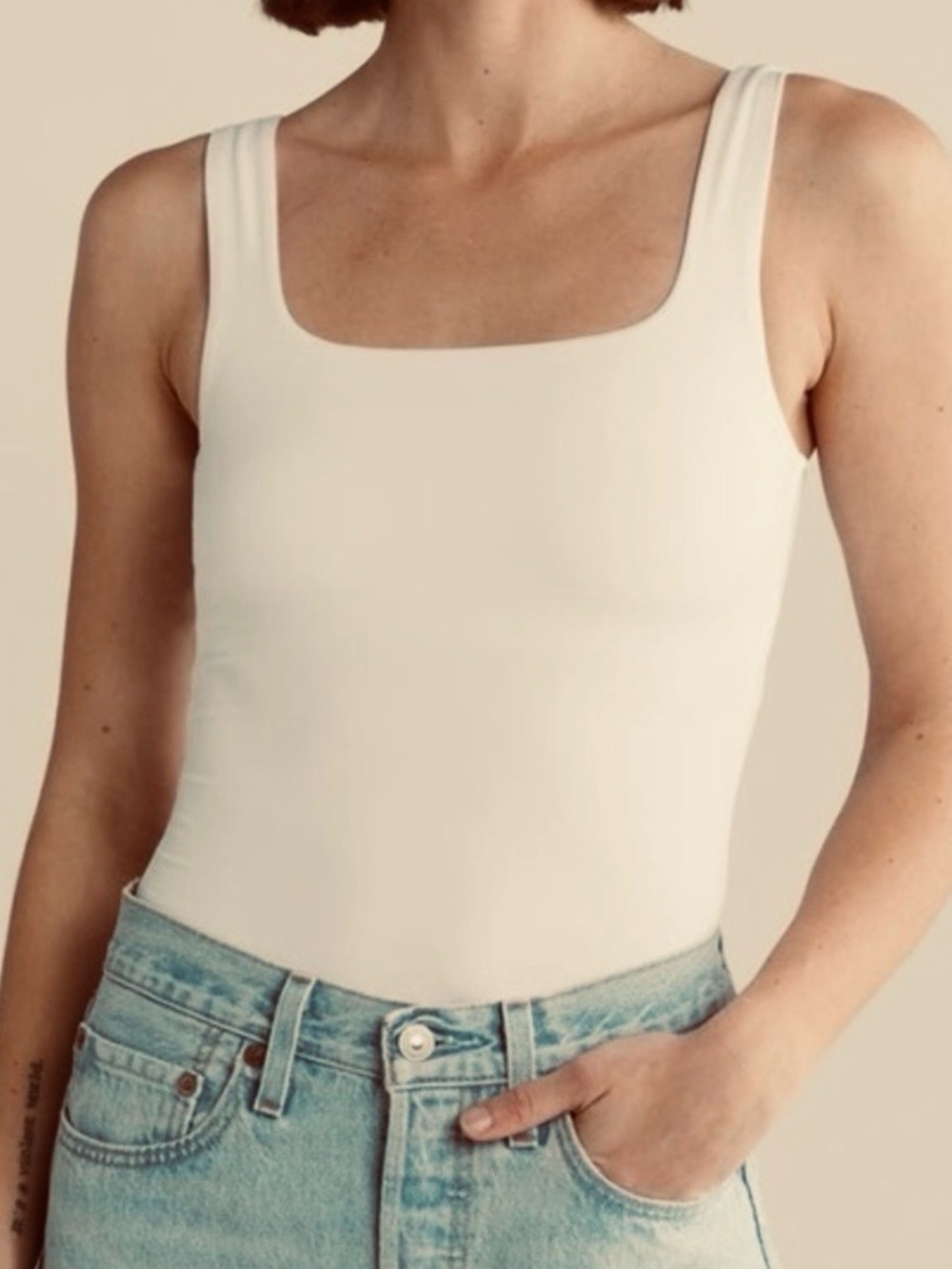 Nwot Good American Good Form Modern Tank Bodysuit In Size M (Ga Size 2), Cream